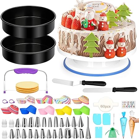 Cake Decorating Kit, 241 PCS Baking Supplies Set for Adults, 8 Inch Cake Pans, Cake Leveler, Cake Turntable, Numbered Piping Tips, Spatulas, Parchment Paper and More for Beginners