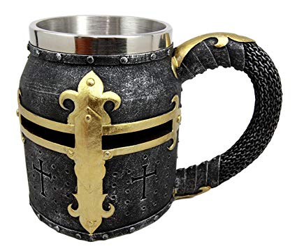 Atlantic Collectibles Medieval Templar Crusader Knight Suit of Armor Helmet Beer Stein Tankard Coffee Cup Mug