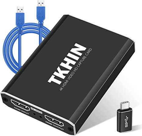 TKHIN 4K HDMI Video Capture Card, Gaming Capture Card Record 1080P 60FPS with 4K Loop-Out, Audio Capture Device for PS4/PS5/Nintendo Switch/Camera/PC, Live Streaming, Game Recording