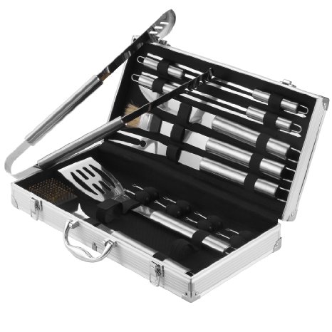 VonHaus 18 Piece Stainless Steel BBQ Utensil Set   FREE Aluminium Carry Case, Free 2 Year Warranty