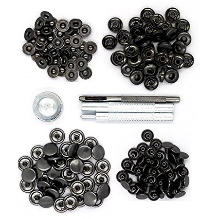 CrazyEve Leathercraft Gunmetal Copper Press Studs Snap Fasteners Poppers Sewing Clothing Snaps Button 40 pcs With Fixing Tool (633(12.5mm))