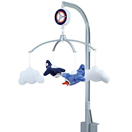 Carter's Take Flight Airplane/Cloud Nursery Crib Musical Mobile, Blue, Navy, Grey, Orange