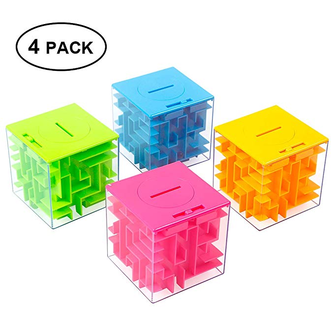ThinkMax Money Maze Puzzle Box for Kids and Adults - Unique Way to Give Gifts for People You Love - Fun and Inexpensive Game Challenge for Children Birthday Christmas Gag Gifts (4 Pack)