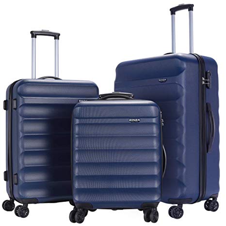 GinzaTravel Anti-scratch ABS Material Luggage 3 Piece Sets Lightweight Spinner Navy blue Suitcase (20in 24in 28in)