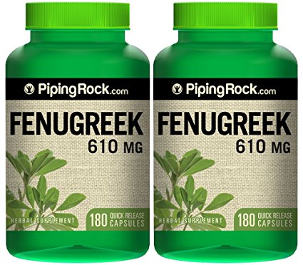 Piping Rock Fenugreek 610 mg 2 Bottles x 180 Quick Release Capsules Herbal Supplement