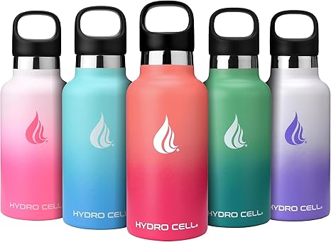 HYDRO CELL Stainless Steel Water Bottle with Straw & 2 Standard Mouth Lids (32oz 24oz 20oz 16oz) Keeps Liquids Hot or Cold w/Double Wall Vacuum Insulated Leak Proof Sport Design (Coral/Punch 16oz)