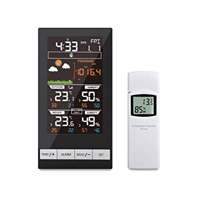 ECOWITT Digital Wireless Colour Weather Station Indoor Outdoor Temperature Thermometer Humidity, Ice Alert, Barometric Pressure, Moon Phase, Weather Forecast, Alarm Clock Snooze