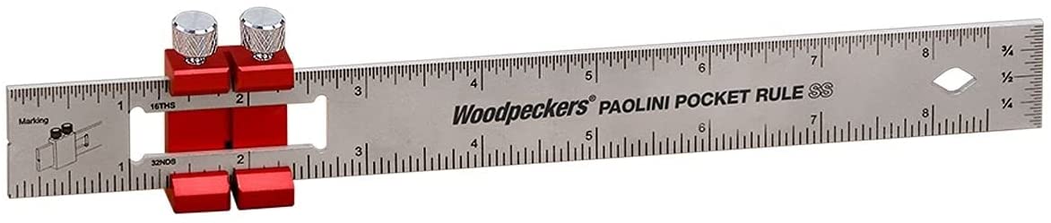 Woodpeckers Paolini Pocket Rules, 8 Inch/200mm Stainless Steel Woodworking Ruler with Slide Stops