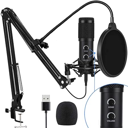 【2020 Upgraded】 USB Condenser Microphone for Computer, Great for Gaming, Podcast, LiveStreaming, YouTube Recording, Karaoke on Computer, Plug & Play, with Adjustable Metal Arm Stand, Ideal for Gift