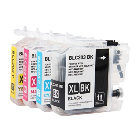 myCartridge 4 Pack Compatible Ink Cartridge Replacement For Brother LC203 LC203XL High Yield LC203BK LC203C LC203M LC203Y (1 Black, 1 Cyan, 1 Magenta, 1 Yellow)