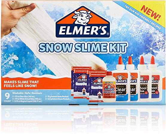 Elmer’S Snow Slime Kit | Slime Supplies Include Clear Liquid Glue, White Liquid Glue, Magical Liquid Slime Activator, Instant Snow Packets, 9 Count