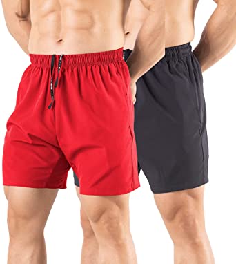 Men's 5 Running Shorts 2 Pack Quick Dry Athletic Workout Gym Shorts with  Zipper Pockets