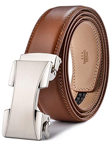 plyesxale Men's Leather Ratchet Dress Belt- Length is Adjustable - Delicate Gift Box