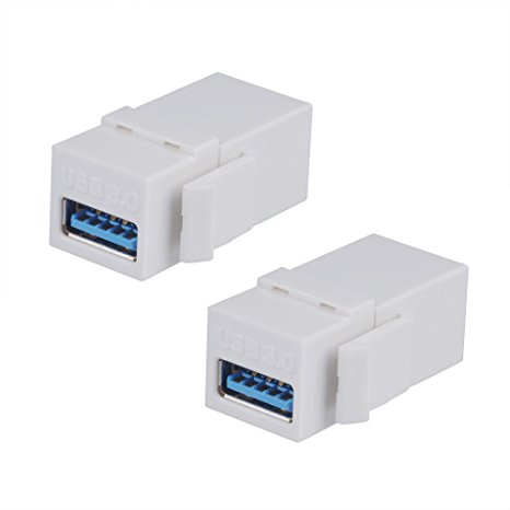BATIGE 2-PACK USB 3.0 Keystone Jack Female Coupler Insert Snap-in Connector Socket Adapter Port For Wall Plate Outlet Panel - White