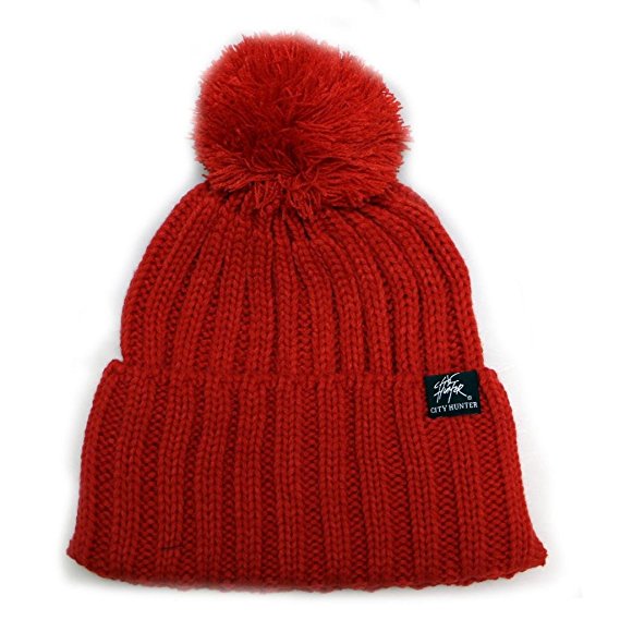 City Hutner Ck1081 Solid Pom Pom Knit Beanie Hat (7 Colors)