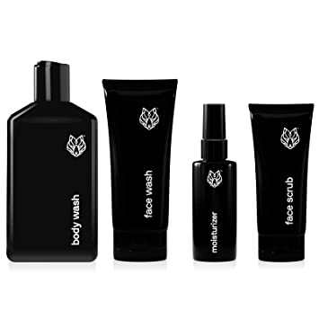 Black Wolf Nation Shower Bundle for Oily Skin - Includes Our Activated Charcoal Body Wash, Charcoal Face Wash, Exfoliating Bamboo Face Scrub and a Free Moisturizer Included