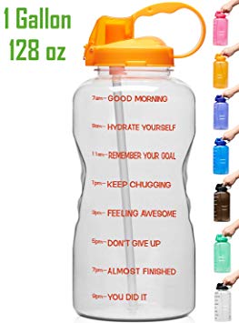 Venture Pal Large 128oz Leakproof BPA Free Fitness Sports Water Bottle with Motivational Time Marker & Straw to Ensure You Drink Enough Water Throughout The Day