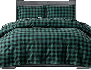 Elegant Comfort Soft 4-Piece 100% Turkish Cotton Flannel Sheet Set - Premium Quality, Deep Pocket Fitted Sheet, Ultra Soft, Cozy Warm Flannel Sheets - King, Buffalo Check Green