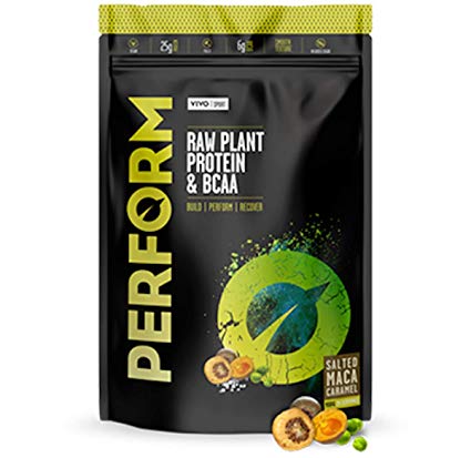 Vivo Life Perform - Raw Vegan Salted Maca Caramel Protein Powder | Pea & Hemp Protein Blend with BCAA | Gluten & Soy Free Protein Shake (988 Gram) | 26 Servings