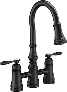 Moen Weymouth Matte Black Two Handle Pulldown Bridge Kitchen Faucet, S73204BL