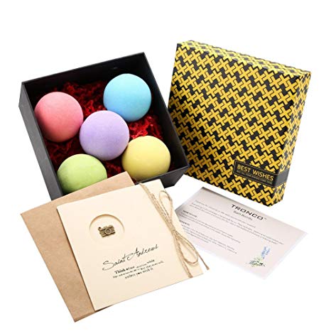 5 Bath Bomb Gift Set by Tronco, Assorted Colored Handmade Spa Bath Fizzies with Organic & Natural Ingredients for Moisturizing Dry Skin