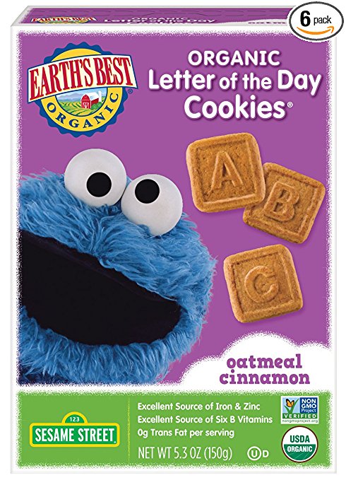 Earth's Best Organic Cookies, Toddler Snacks, Oatmeal Cinnamon, Sesame Street Letter of the Day Cookies, 5.3 Ounce (Pack of 6)