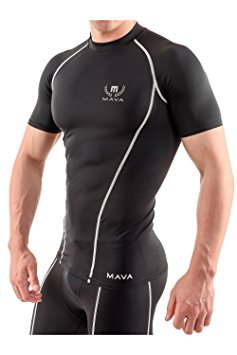 Mava Sports Men's Short Sleeve Compression T Shirt - Workout Baselayer Shapewear