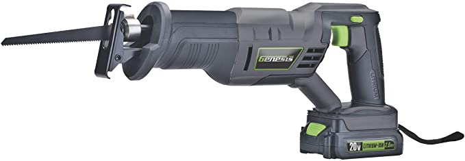 Genesis GLRS20A 20V Variable Speed Rechargeable Lithium-Ion Battery-Powered Quick-Change Reciprocating Saw with Wood Cutting Blade, Metal Cutting Blade, Battery, and Charger