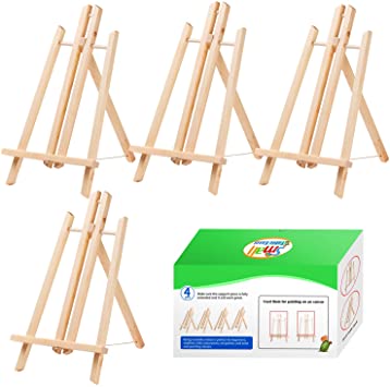4 Pack Wooden Easel, Foldable A Frame Wood Easel Adjustable Table Easel with Exquisite Packaging for Drawing, Oil Water Painting, Table Top Arts and Crafts (16 x 9.5 Inches)