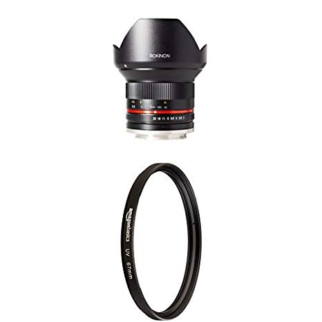 Rokinon 12mm F2.0 NCS CS Ultra Wide Angle Lens Sony E-Mount (NEX) (Black) (RK12M-E and AmazonBasics UV Protection Lens Filter - 67 mm