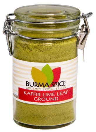 Ground Kaffir Lime Leaves in Glass Spice Preserve Bottle, 2.2 oz