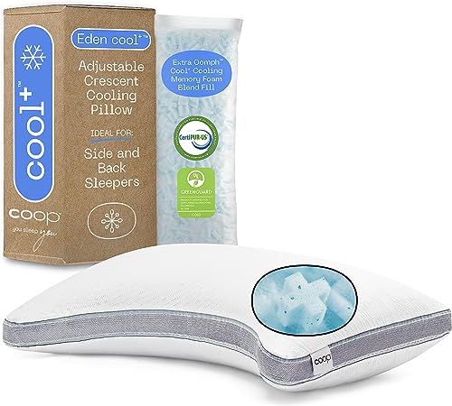 Coop Home Goods Eden Cool  Crescent Pillow, King Size Plus Shaped Memory Foam Pillows with Cooling Gel, Back or Side Sleeper Pillow, Adjustable Neck Support for Sleeping, CertiPUR US/GREENGUARD Gold