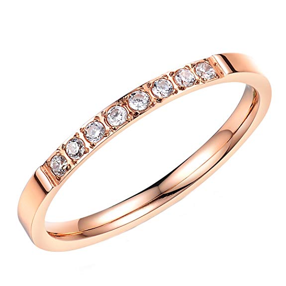 18K Rose Gold Plated Stainless Steel Inlaid Imitation Diamonds Engagement Rings for Women Size 4-8