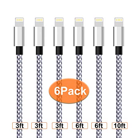 Certified USB to Lighting Cable, 4Pack 3FT 6FT 6FT 10FT Nylon Braided USB Charging & Syncing Cable Compatible with Phone XS MAX XR X 8 8 Plus 7 7 Plus 6s 6s Plus 6 6 Plus and More