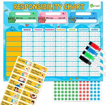 D-FantiX Magnetic Responsibility Chart, Chore Chart for Multiple Kids, My Star Reward Chart for Toddlers, Encourage Responsibility and Good Behavior Charts Educational Toys for Home