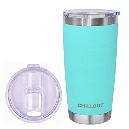Stainless Steel Tumbler 20 oz with Splash Proof Sliding Lid - Premium Quality Double Wall Vacuum Insulated Travel Coffee Mug - Blue Cup for Hot & Cold Drinks - Aqua Blue Powder Coated Tumbler 20 oz
