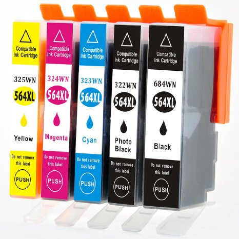 Kingway 5 Pack Replacement Ink Cartridge for HP 564XL HP 564 for HP Photosmart 6520 5520 7525 6510 7510 D7560 C410a C510a Printer (1BK 1PBK 1C 1M 1Y)