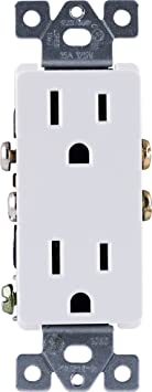 GE, White, Grounding Duplex Designer Outlet, In Wall Receptacle, 3 Prong Electrical Socket, Easy Install, 15 Amp, UL Listed, 50727