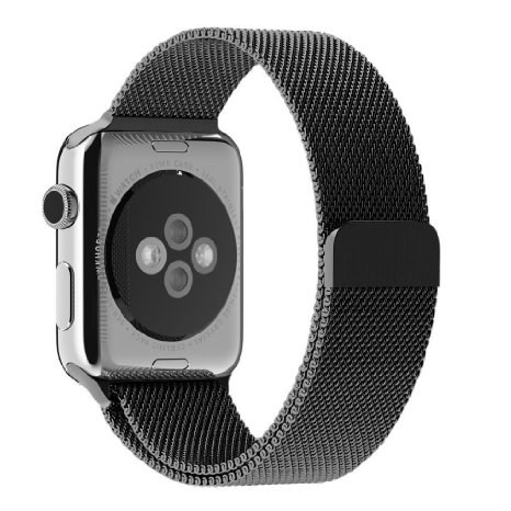 Apple Watch Band PhoneWatch Milanese Loop Stainless Steel Magnetic Clasp Bracelet Wrist Band Link Replacement Watch Strap for Apple Watch All Models - Black 38mm