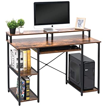 TOPSKY Computer Desk with Storage Shelves/Keyboard Tray/Monitor Stand Study Table for Home Office (Rustic Brown, 118 x 48cm)