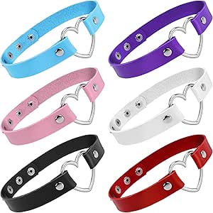 Yolev 6PCS Gothic Heart Choker Necklace Adjustable Leather Choker Punk Collar for Women and Girls Christmas Cosplayer