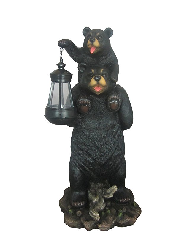 Bear And Cub Playful Outdoor Statue with Solar Lantern By DWK | Patio And Garden Decorative Sculpture