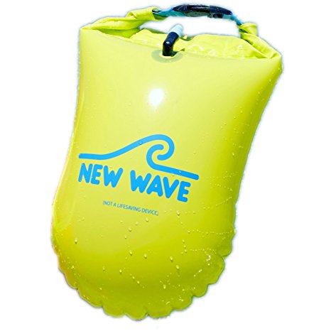 New Wave Swim Buoy - Swim Safety Float and Drybag for Open Water Swimmers, Triathletes, Kayakers and Snorkelers, Highly Visible Buoy Float for Safe Swim Training (Green PVC Large 20 Liter)
