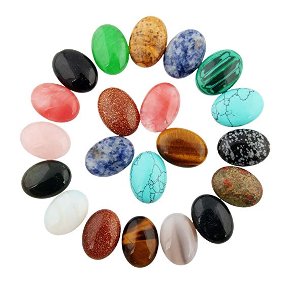 Cmidy 10pcs Cabochon Oval Stone 25x18mm Mixed Healing Crystal Beads CAB Semi-Precious Wholesale Gemstone Beads (Mixed Random No Holes)
