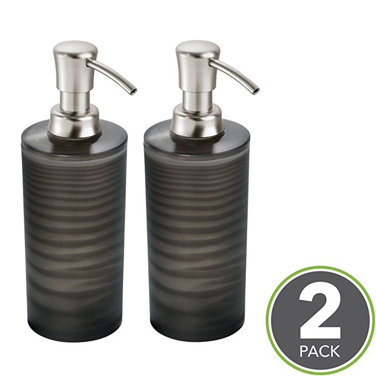 mDesign Liquid Hand Soap Dispenser Pump Bottle for Kitchen, Bathroom | Also Can be Used for Hand Lotion & Essential Oils - Pack of 2, Black/Chrome