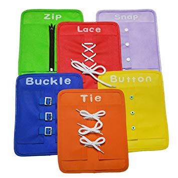 Finebaby 6pcs/set Baby Early Education Basic Skills Teaching Tool Toddler Learn to Dress Board Lace Zip Snap Button Buckle Tie