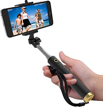Selfie Stick, Monopod with Bluetooth   FREE Wrist Strap - Black [STAINLESS STEEL]