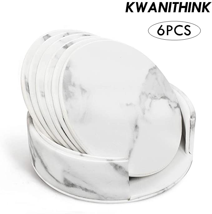 KWANITHINK Coasters for Drinks, 6 Pcs Marble Coaster Non-Slip for Decoration, Tabletop Protection Drink Coaster Mats of Home and Kitchen Use (Marble)