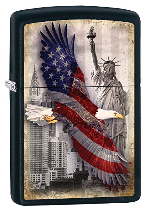 Zippo Custom Lighter: Bald Eagle and New York City - Black Matte 78717