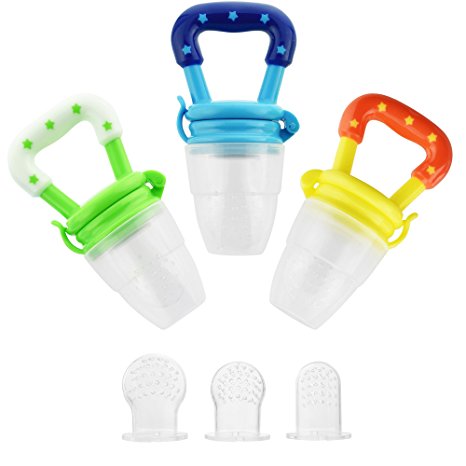 Baby Fresh Food Feeder (3 Pack) | Silicone Fresh food nibbler Pacifier | Infant Fruit Teething Toy | Silicone Pouches for Toddlers & Kids (Boy)